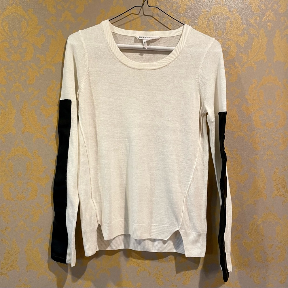 Bcbgeneration sweater with leather sleeve